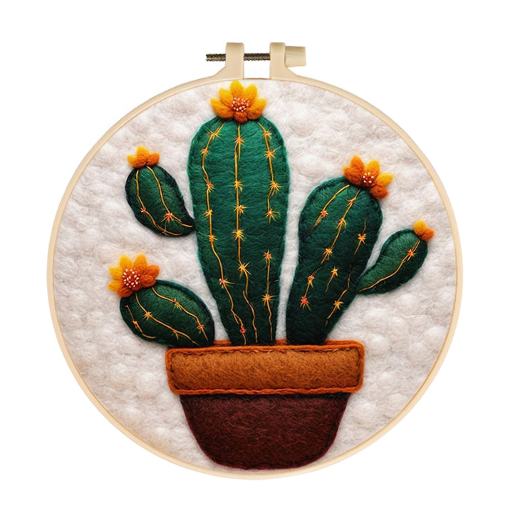 Blooming Cactus in a Pot Wool Needle Felting Painting Kit