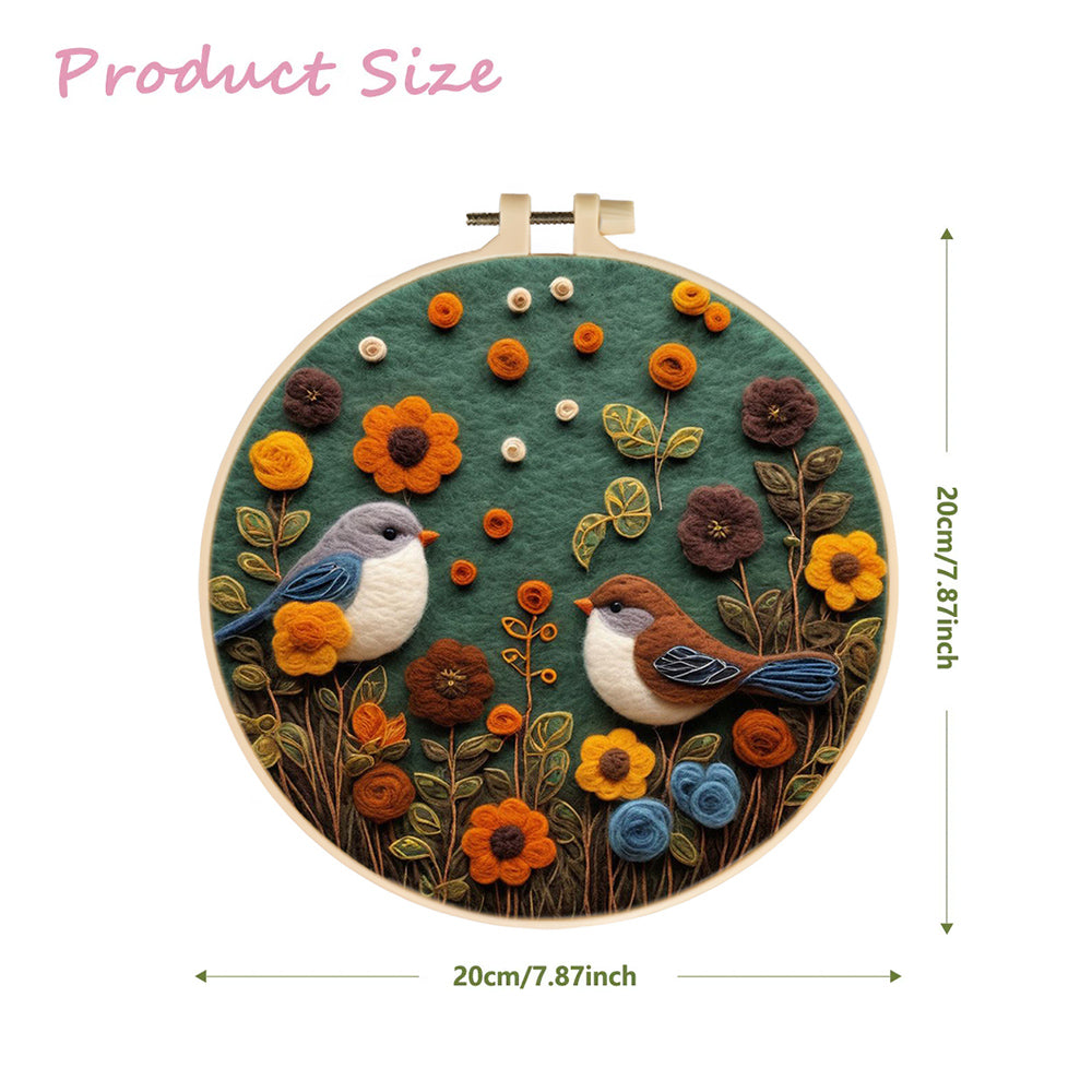 Birds and Flowers in a Green Field Wool Needle Felting Painting Kit