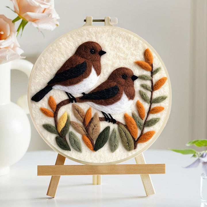 Pair of Birds Enjoy Quiet Moment Wool Needle Felting Painting Kit