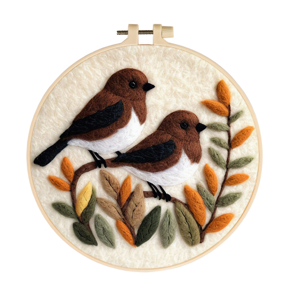 Pair of Birds Enjoy Quiet Moment Wool Needle Felting Painting Kit