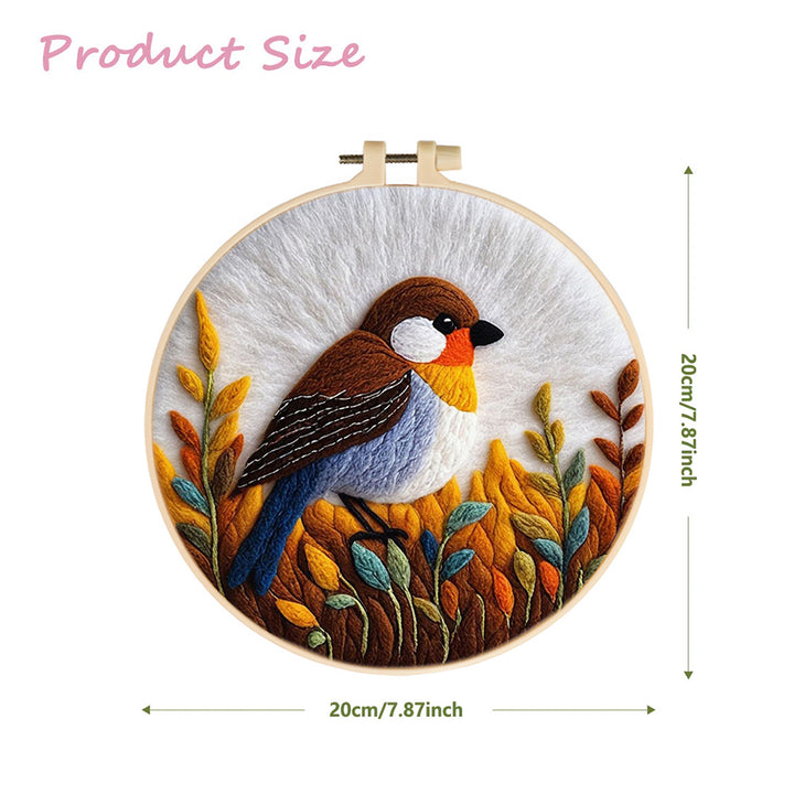 Bird Watches Over Orange Leaves Wool Needle Felting Painting Kit
