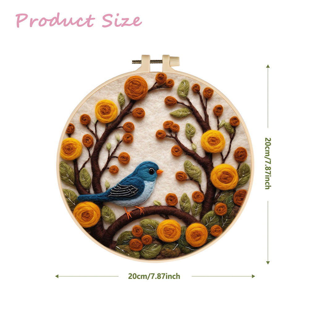 Blue Bird Stands by Orange Blooms Wool Needle Felting Painting Kit