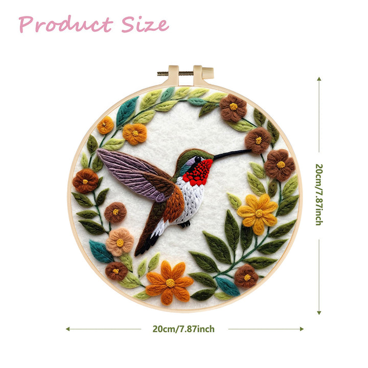 Hummingbird Surrounded by Flower Wreath Wool Needle Felting Painting Kit