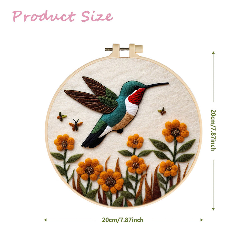 Hummingbird Flies Over Orange Flowers Wool Needle Felting Painting Kit