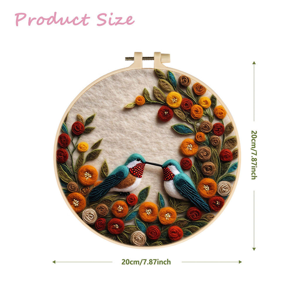 Birds Meet in Floral Circle Wool Needle Felting Painting Kit