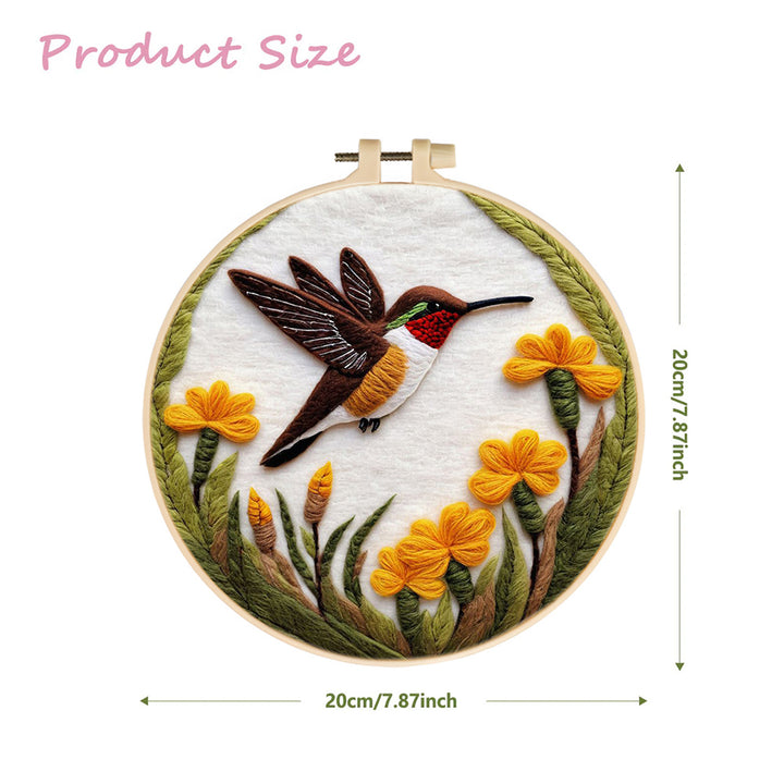 Bird Dips Over Yellow Flowers Wool Needle Felting Painting Kit