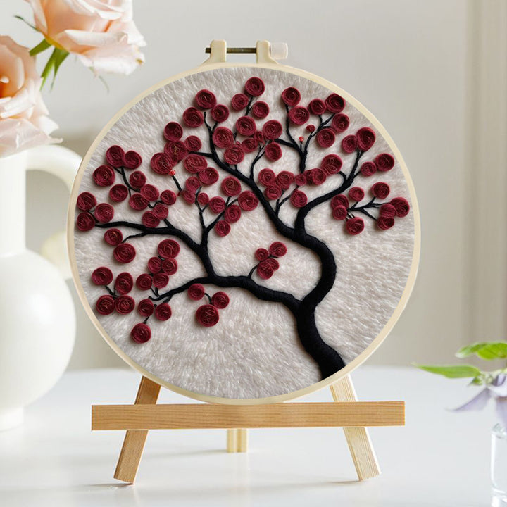 Tree with Red Circular Blooms Wool Needle Felting Painting Kit