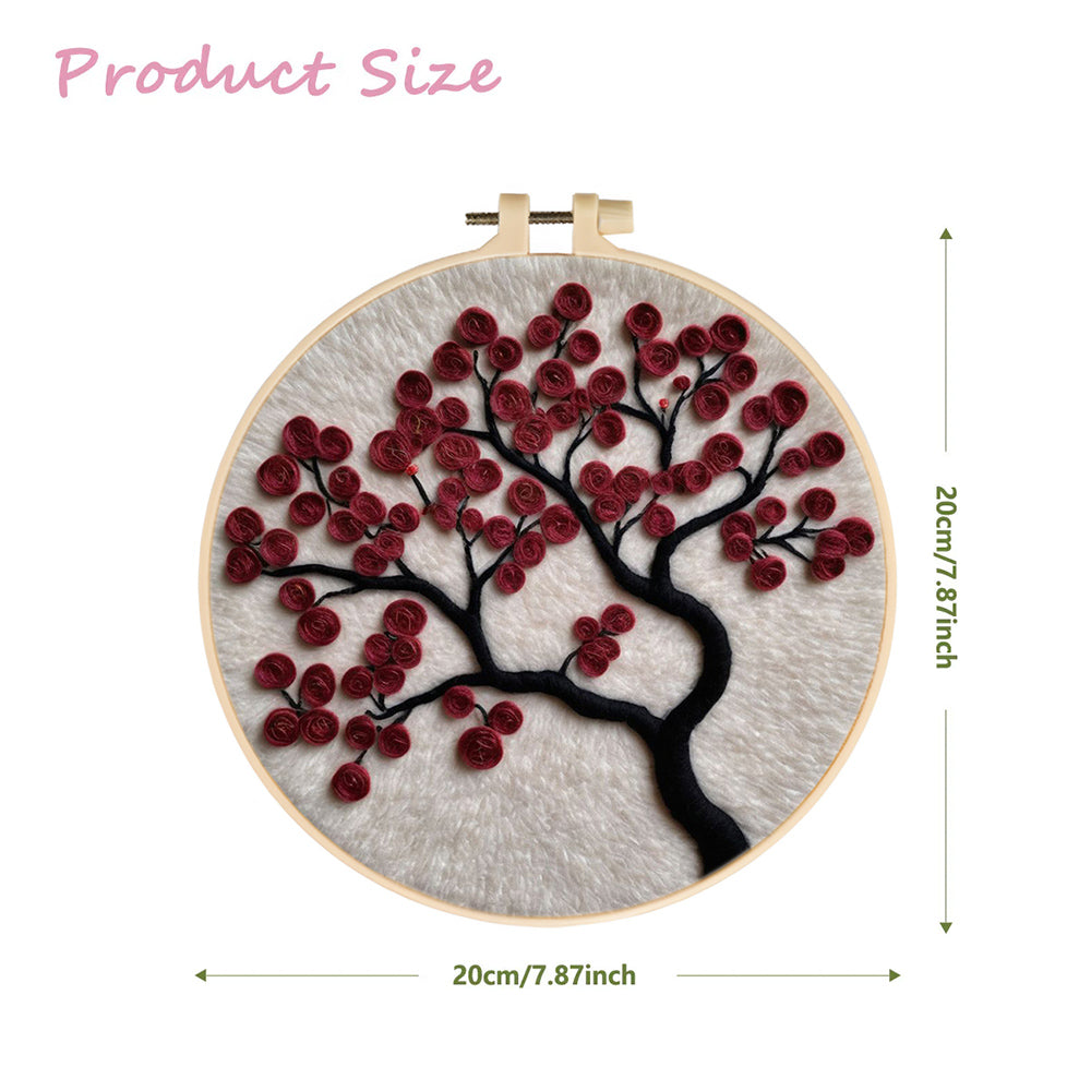 Tree with Red Circular Blooms Wool Needle Felting Painting Kit