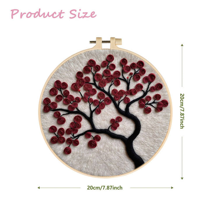 Tree with Red Circular Blooms Wool Needle Felting Painting Kit