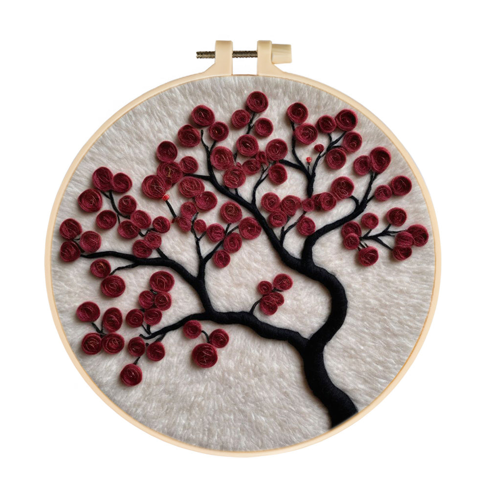 Tree with Red Circular Blooms Wool Needle Felting Painting Kit