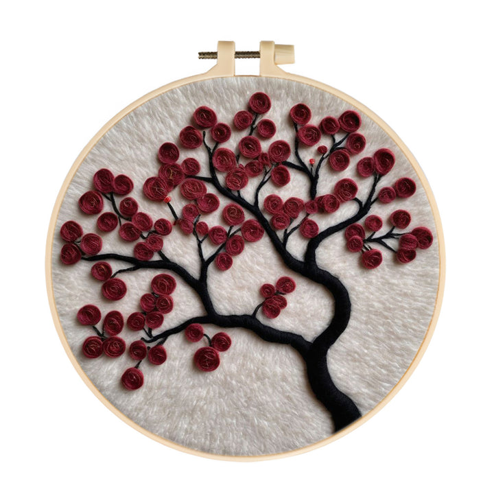 Tree with Red Circular Blooms Wool Needle Felting Painting Kit