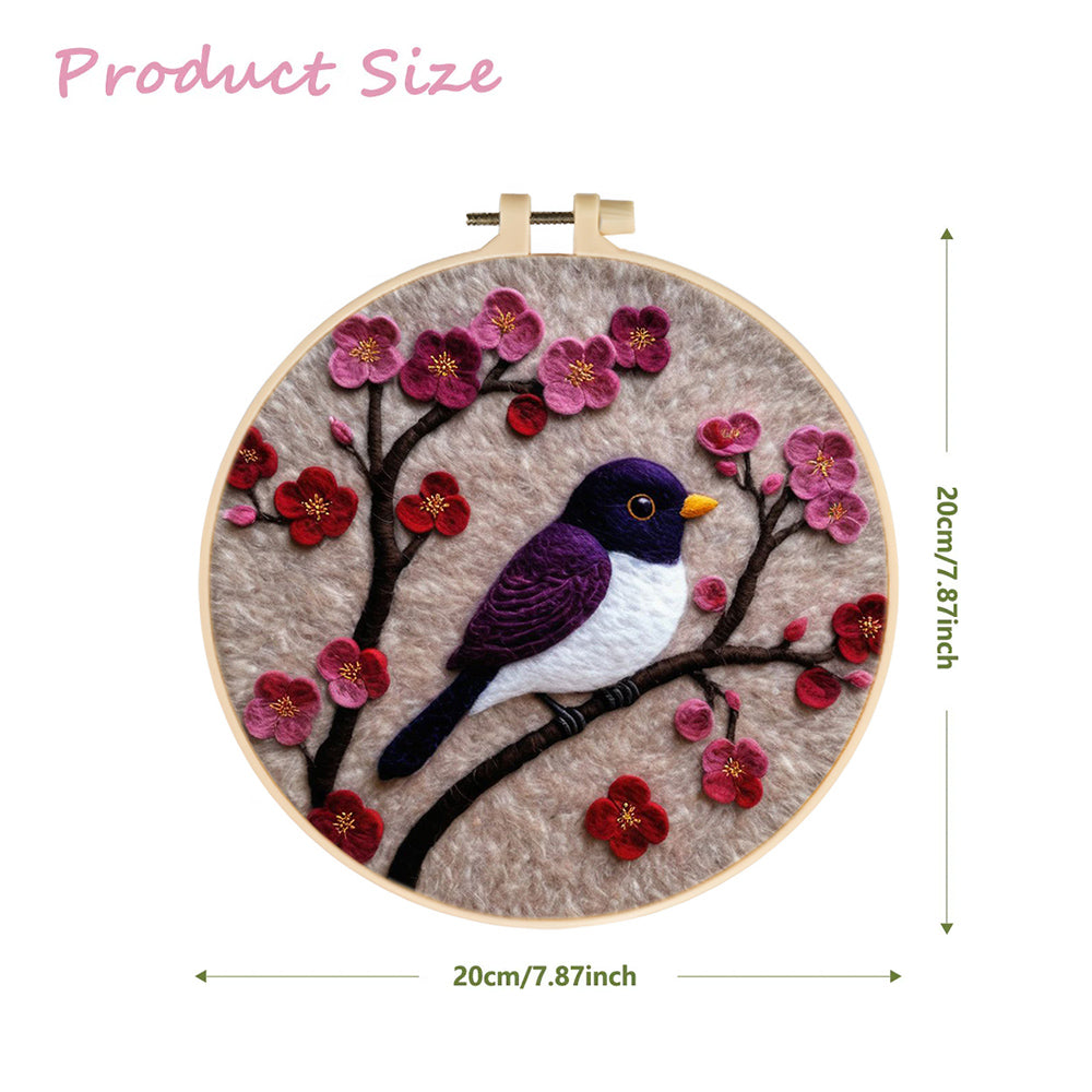 Purple Bird and Pink Flowers Unite Wool Needle Felting Painting Kit