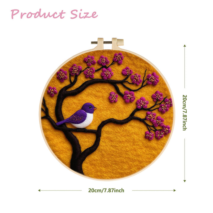 Purple Bird on Branch with Pink Blossoms Wool Needle Felting Painting Kit