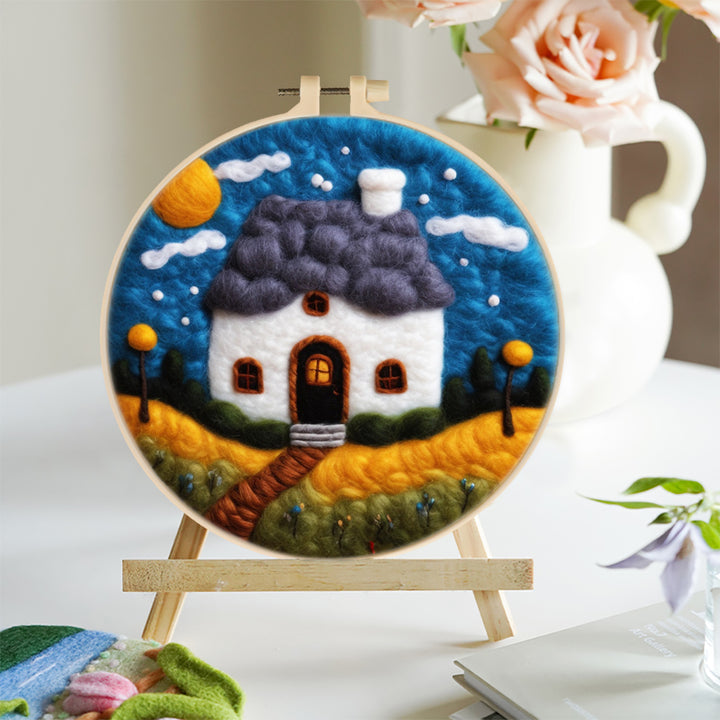 Small House at Night Wool Needle Felting Painting Kit