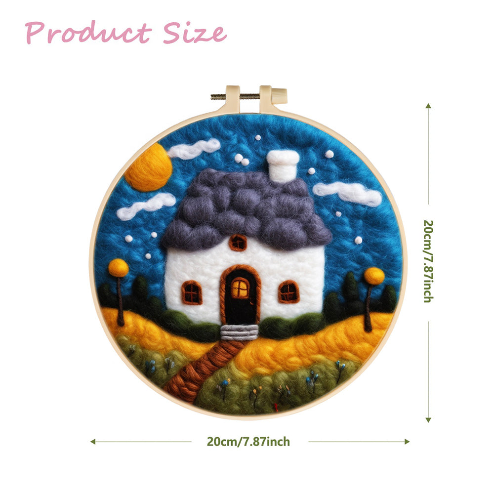 Small House at Night Wool Needle Felting Painting Kit