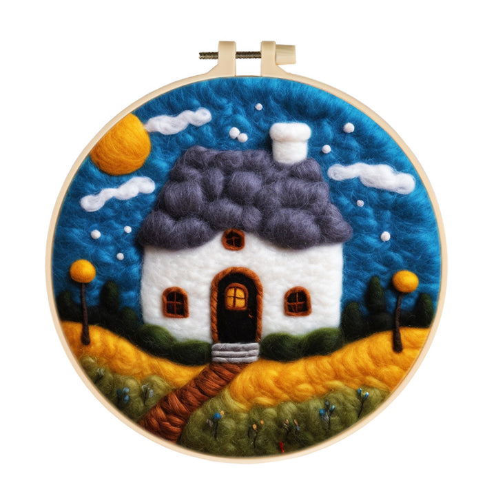 Small House at Night Wool Needle Felting Painting Kit
