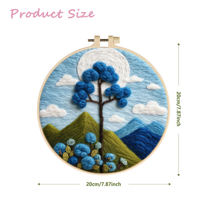 Mountains and a Blue Flowering Tree Wool Needle Felting Painting Kit