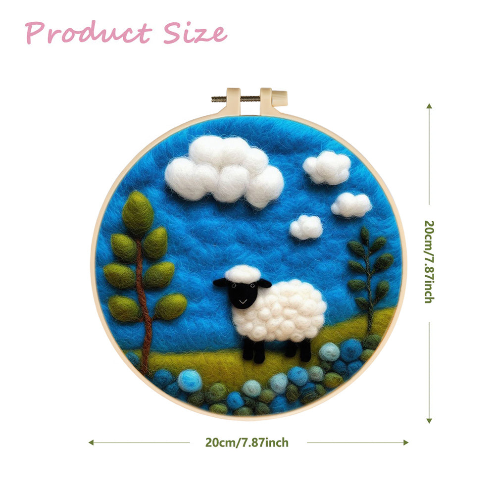 Sheep Stands Beneath Fluffy Clouds Wool Needle Felting Painting Kit