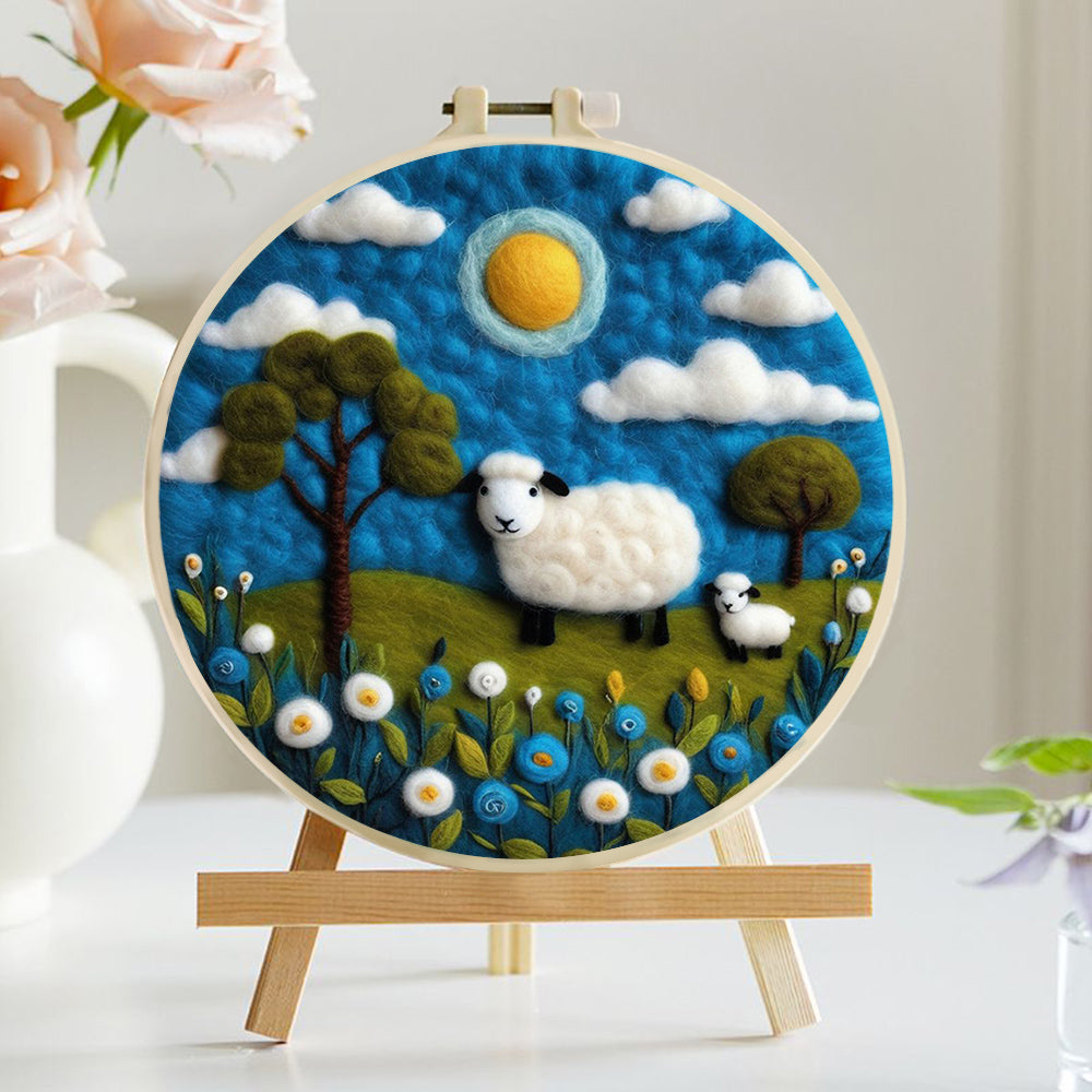 Mother Sheep Walks with Lamb Wool Needle Felting Painting Kit