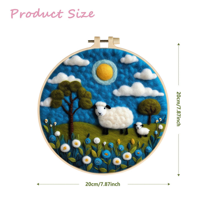 Mother Sheep Walks with Lamb Wool Needle Felting Painting Kit