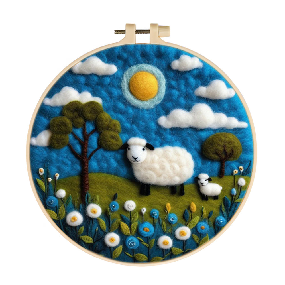 Mother Sheep Walks with Lamb Wool Needle Felting Painting Kit