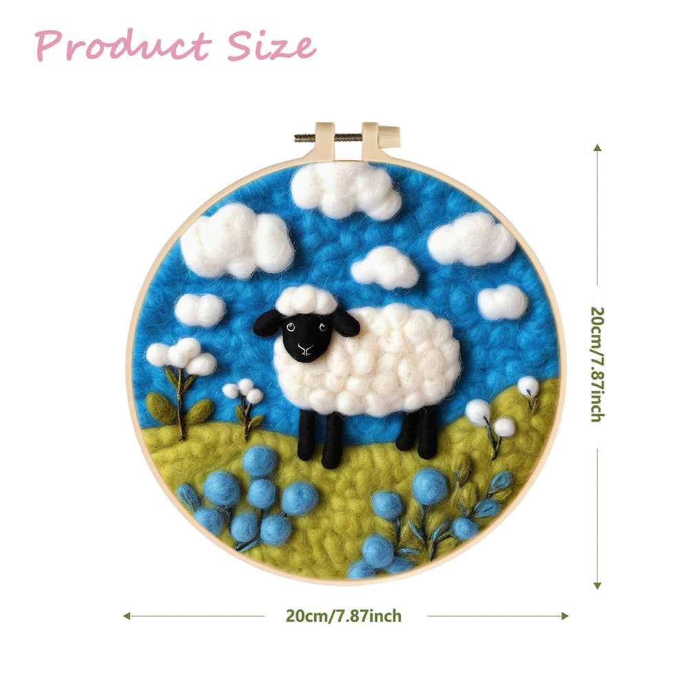 Sheep in Field Under Bright Sky Wool Needle Felting Painting Kit