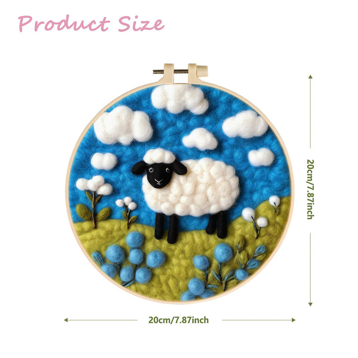Sheep in Field Under Bright Sky Wool Needle Felting Painting Kit