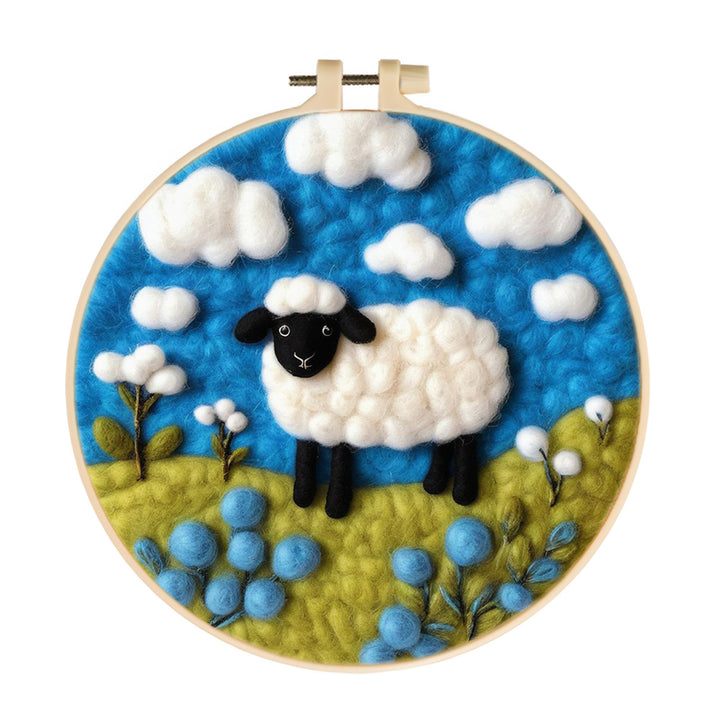 Sheep in Field Under Bright Sky Wool Needle Felting Painting Kit