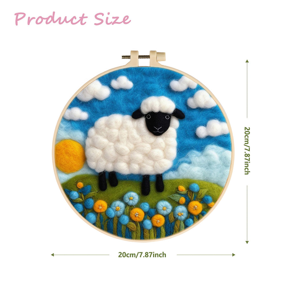 Sheep Roams on Green Hills Under Sun Wool Needle Felting Painting Kit