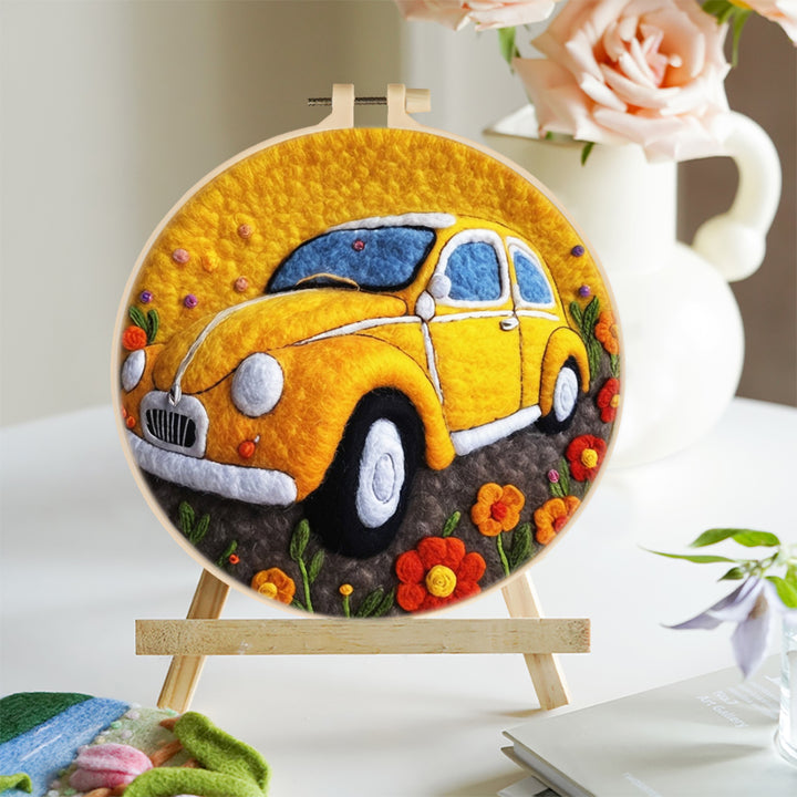 Yellow Car Wool Needle Felting Painting Kit