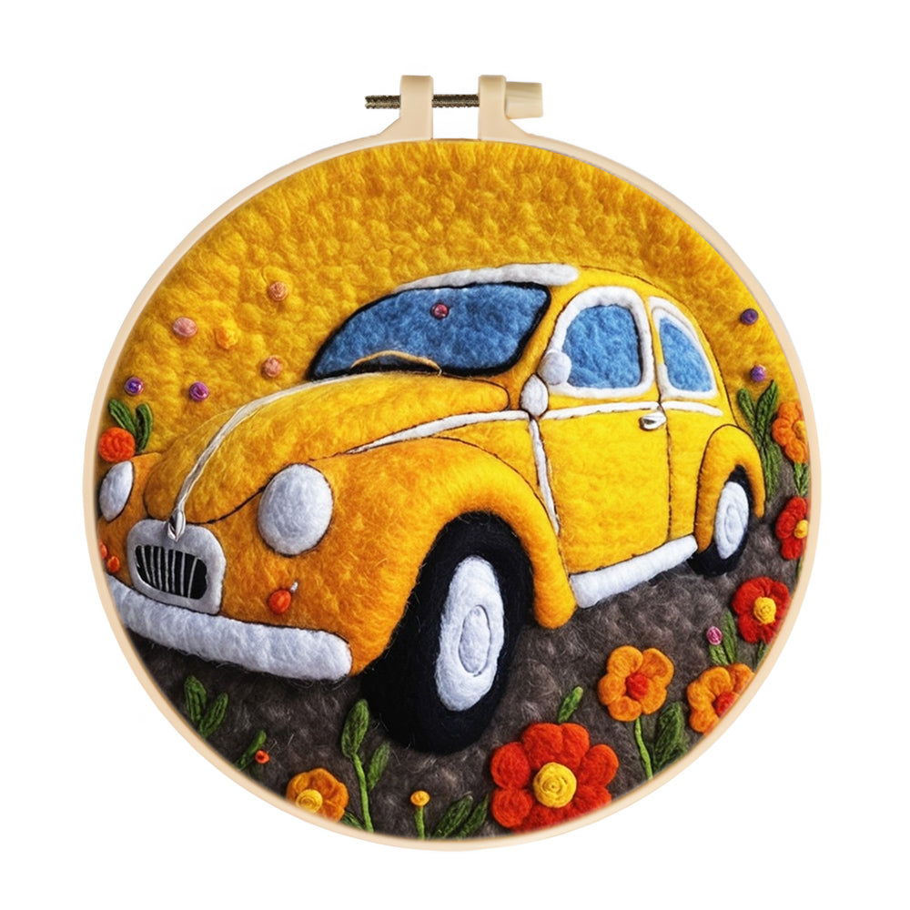 Yellow Car Wool Needle Felting Painting Kit