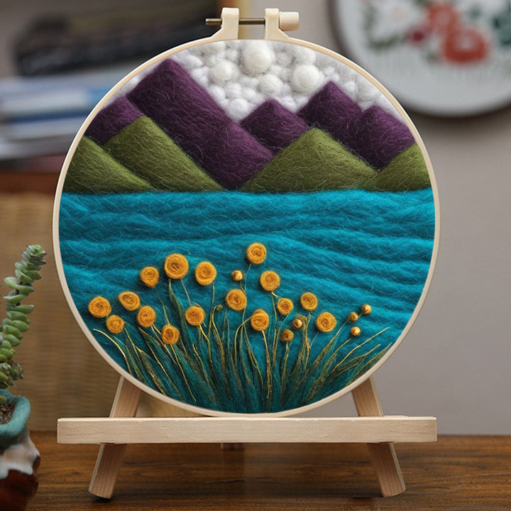 Lakes And Flowers Beneath the Mountains Wool Needle Felting Painting Kit