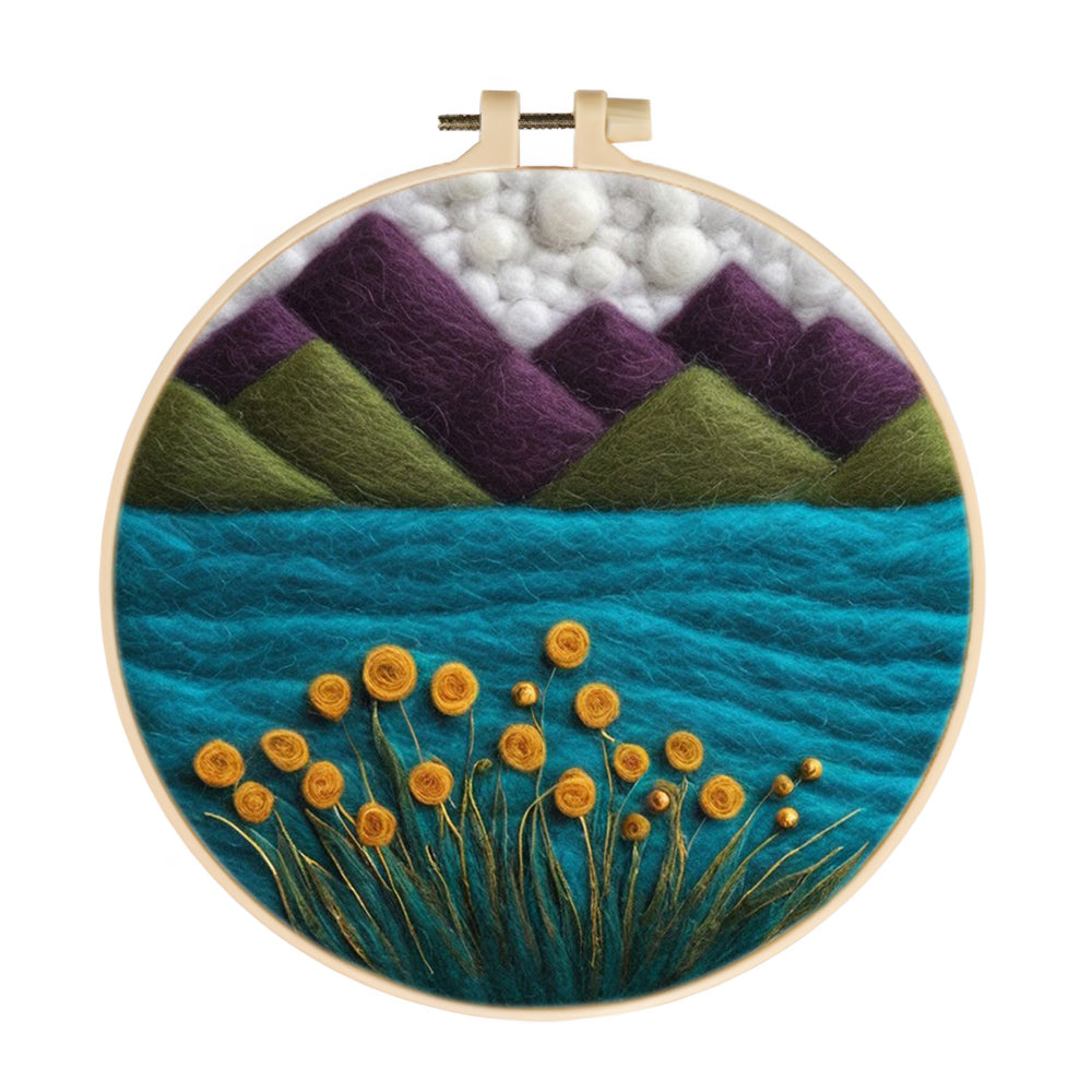 Lakes And Flowers Beneath the Mountains Wool Needle Felting Painting Kit