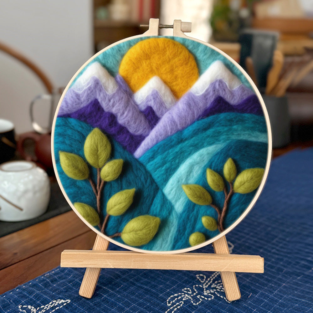 Purple-Green Mountain Range Wool Needle Felting Painting Kit