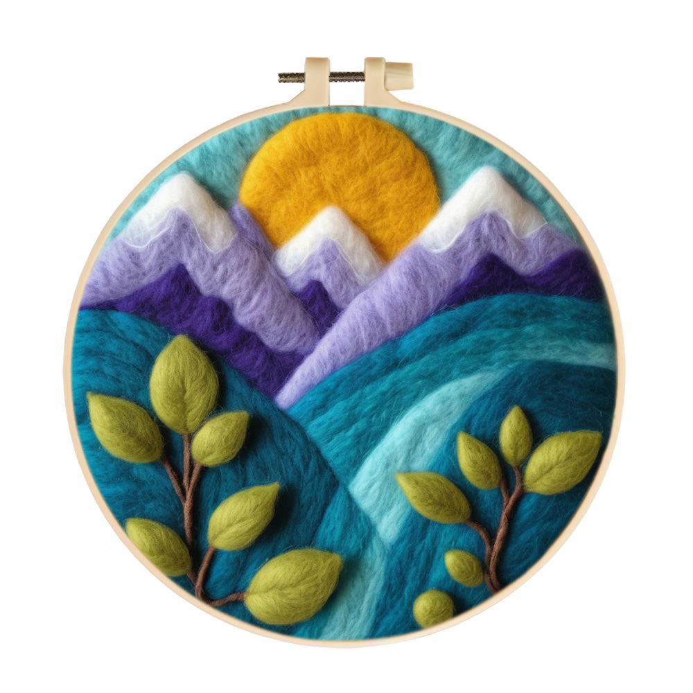 Purple-Green Mountain Range Wool Needle Felting Painting Kit