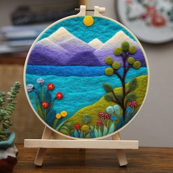 Flowers and Lake beside the Mountains Wool Needle Felting Painting Kit