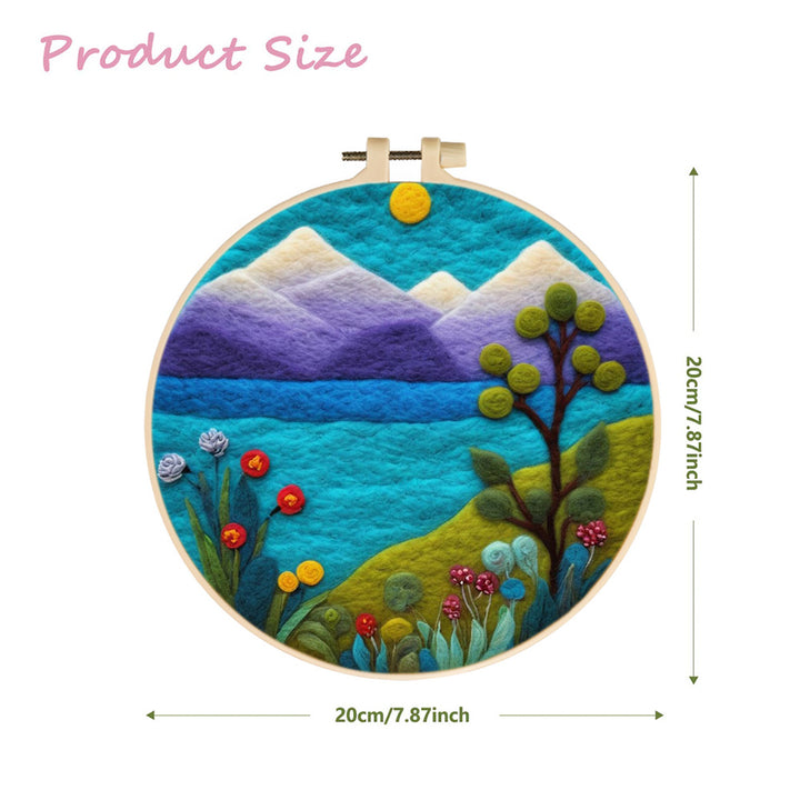 Flowers and Lake beside the Mountains Wool Needle Felting Painting Kit