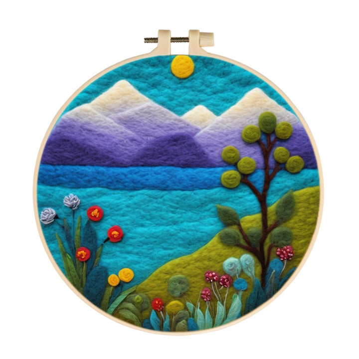 Flowers and Lake beside the Mountains Wool Needle Felting Painting Kit