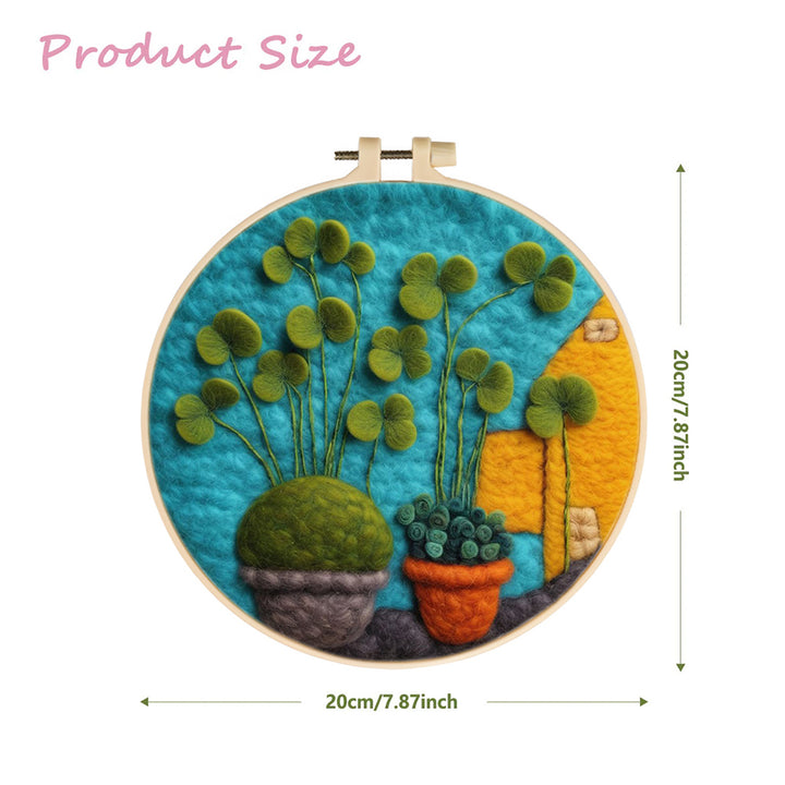 Thriving Clover in a Potted Plant Wool Needle Felting Painting Kit