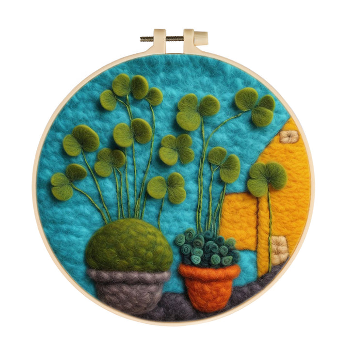 Thriving Clover in a Potted Plant Wool Needle Felting Painting Kit