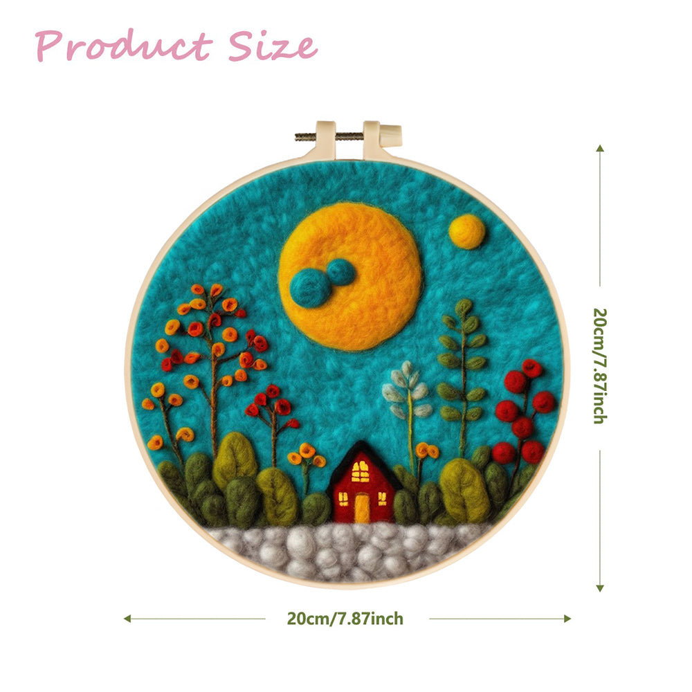 House Among Tall Trees Under the Moon Wool Needle Felting Painting Kit