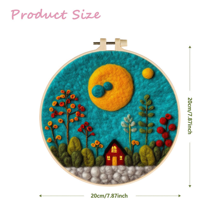 House Among Tall Trees Under the Moon Wool Needle Felting Painting Kit