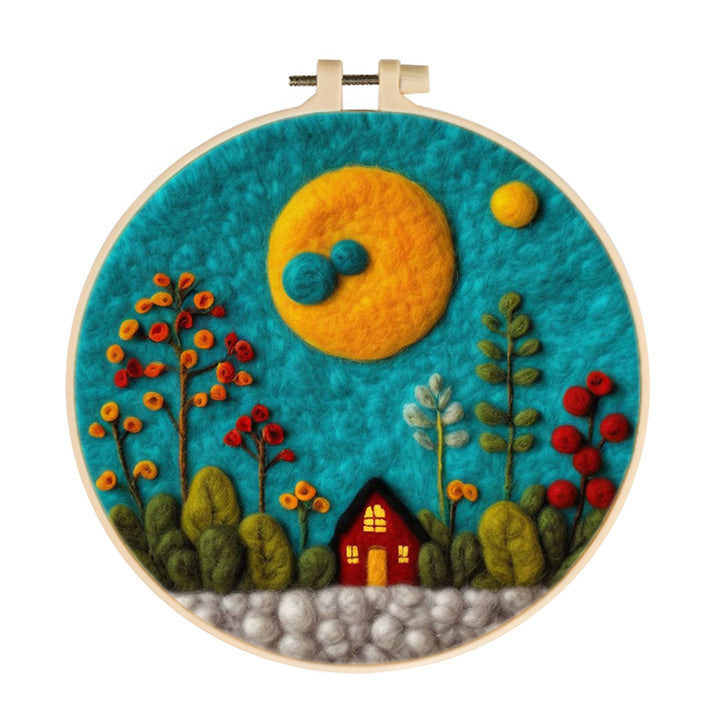 House Among Tall Trees Under the Moon Wool Needle Felting Painting Kit