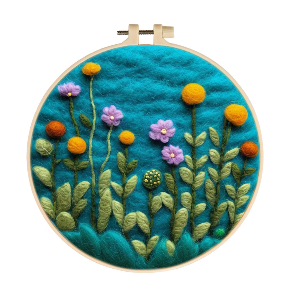 Spherical Flowers and Blossoms Wool Needle Felting Painting Kit