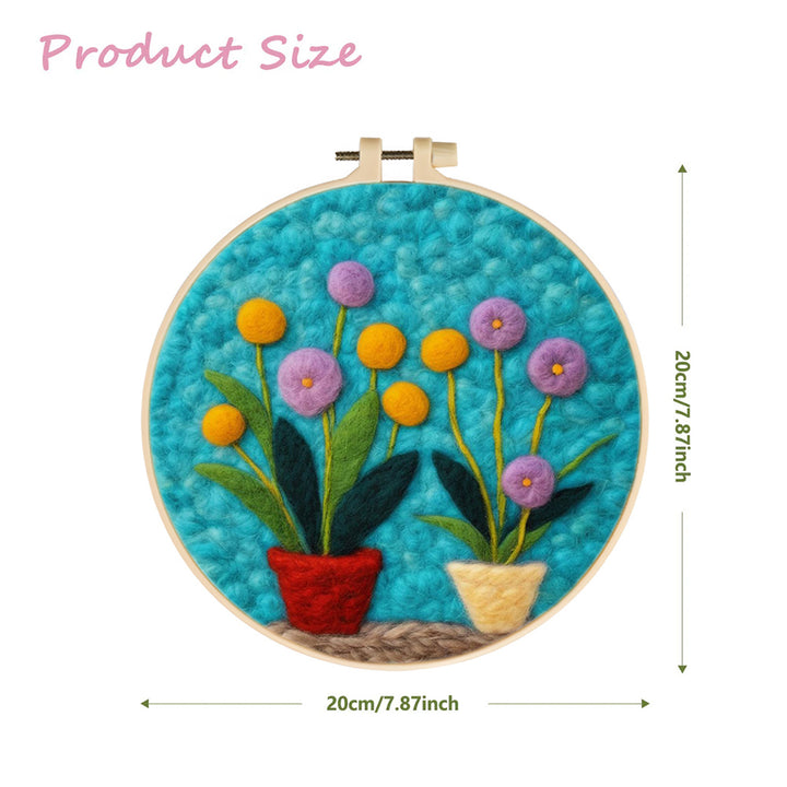 Spherical Flowers in a Potted Plant Wool Needle Felting Painting Kit
