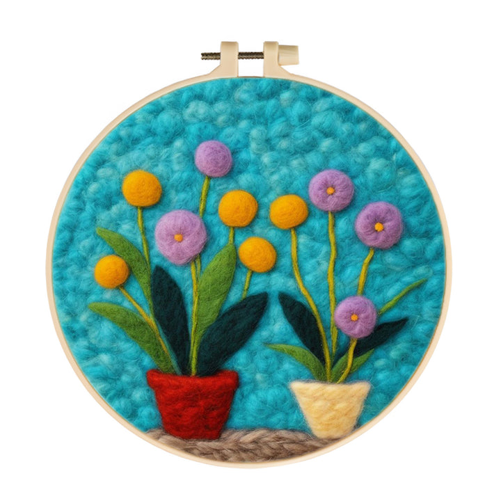 Spherical Flowers in a Potted Plant Wool Needle Felting Painting Kit