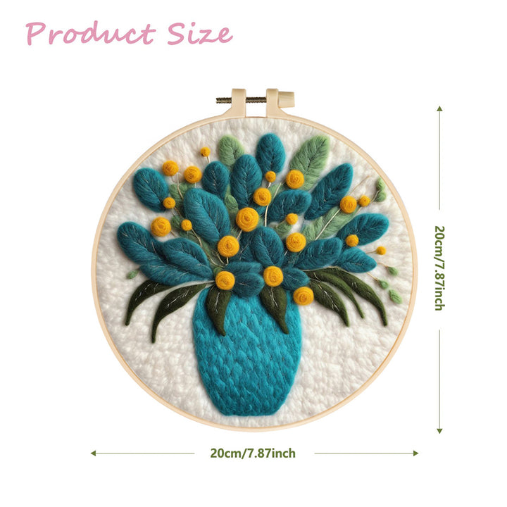 Yellow Flowers Among Green Leaves in a Vase Wool Needle Felting Painting Kit