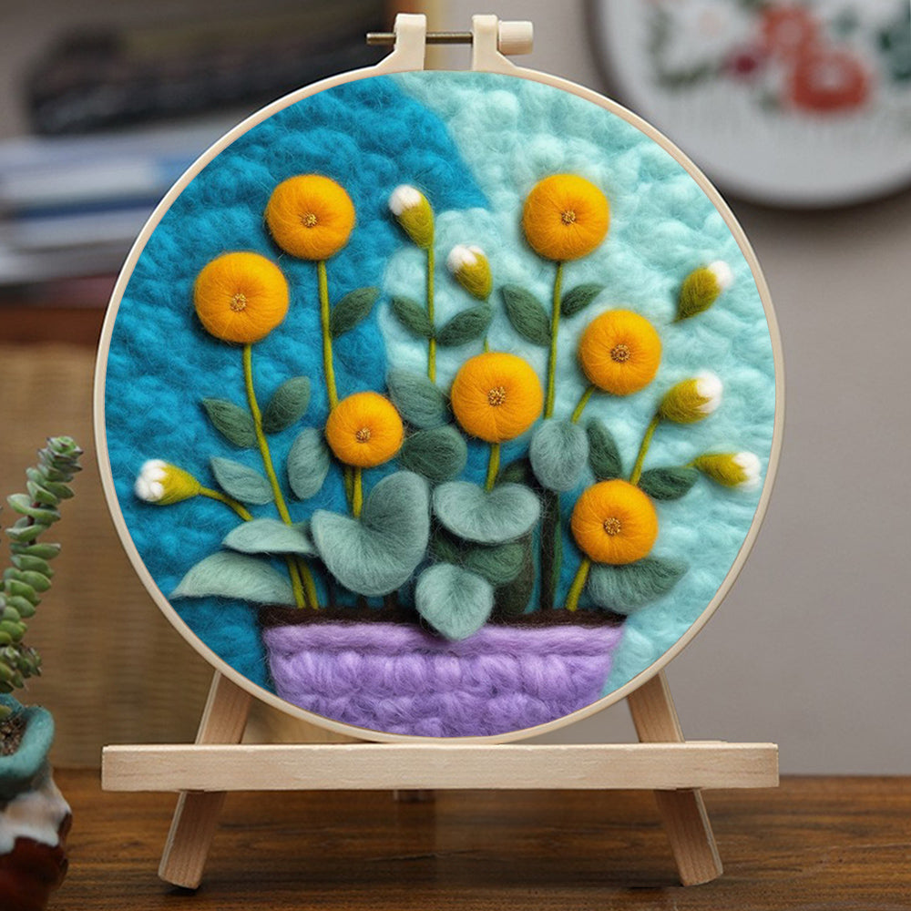 Blooming Spherical Flowers and Stamens Wool Needle Felting Painting Kit