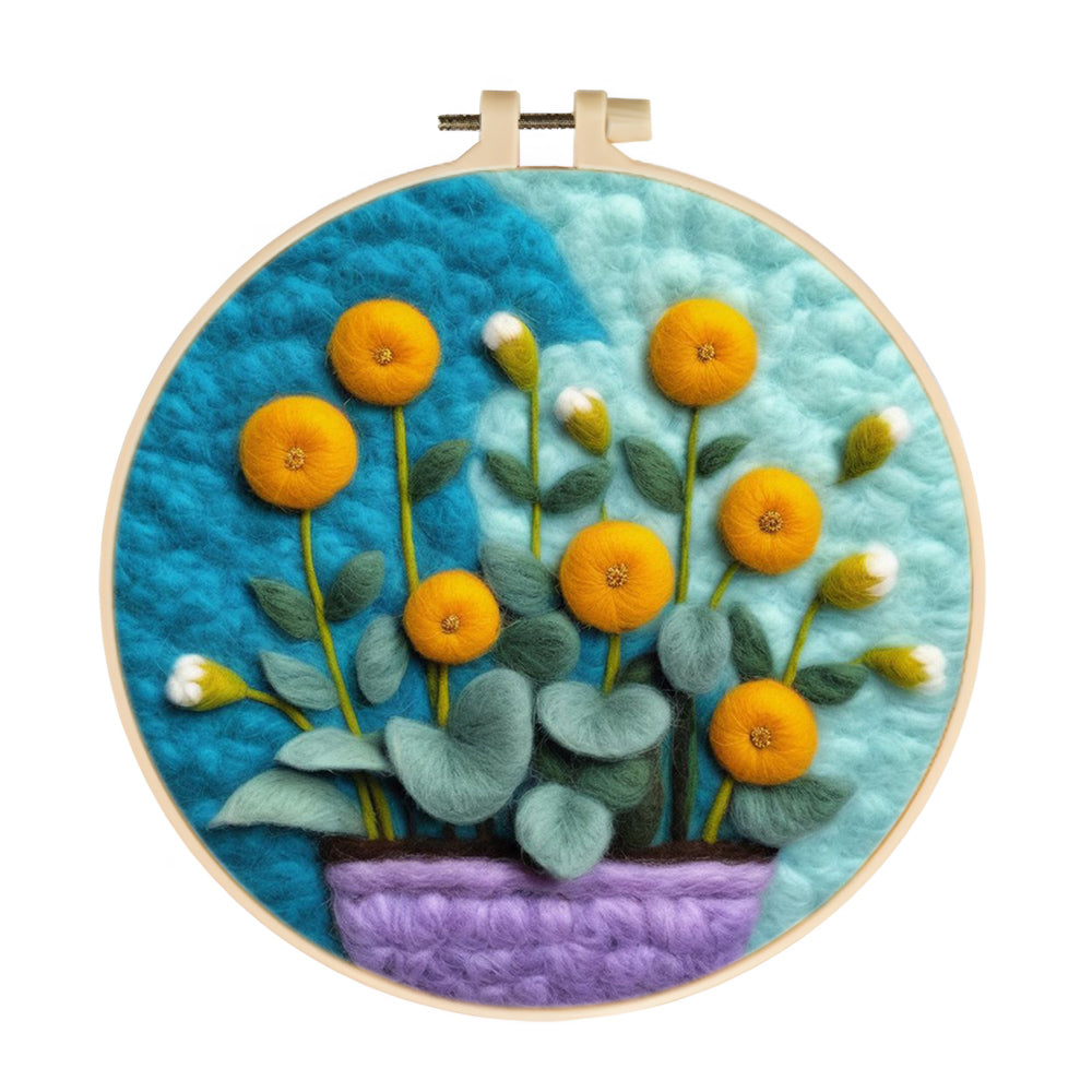 Blooming Spherical Flowers and Stamens Wool Needle Felting Painting Kit
