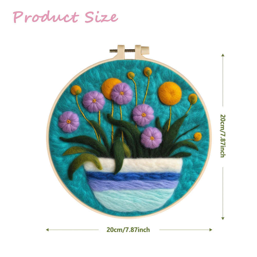 Yellow and Purple Flowers on Potted Plant Wool Needle Felting Painting Kit